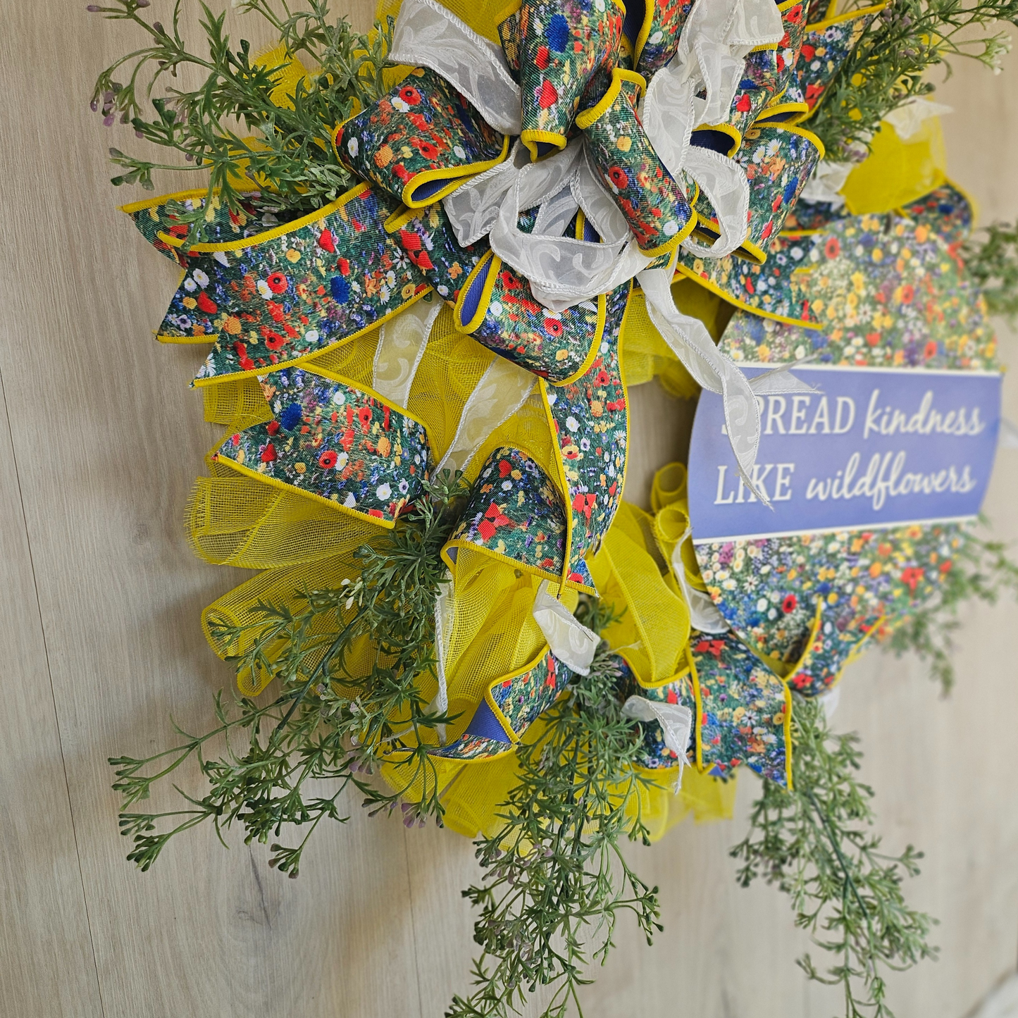 Spread Kindness Like Wildflowers Wreath Yellow White Flower Decor