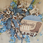 Howdy Y'All Wreath Rustic Blue and Brown Farmhouse Decor Boot