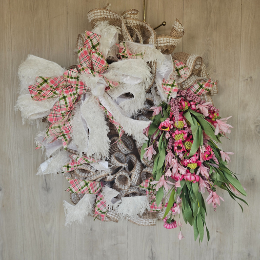 Pink Flower Oval Wreath Floral Bouquet